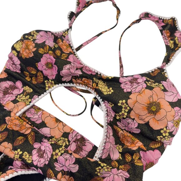 Victorias Secret Women SZ L Boho Floral Cutout Monokini Swimsuit Ruffled Straps - Picture 9 of 15